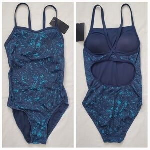 SYROKAN SWIMSUIT ONE PIECE RACERBACK SPORT ATHLETIC BLUE WOMEN (32 BUST/SMALL)